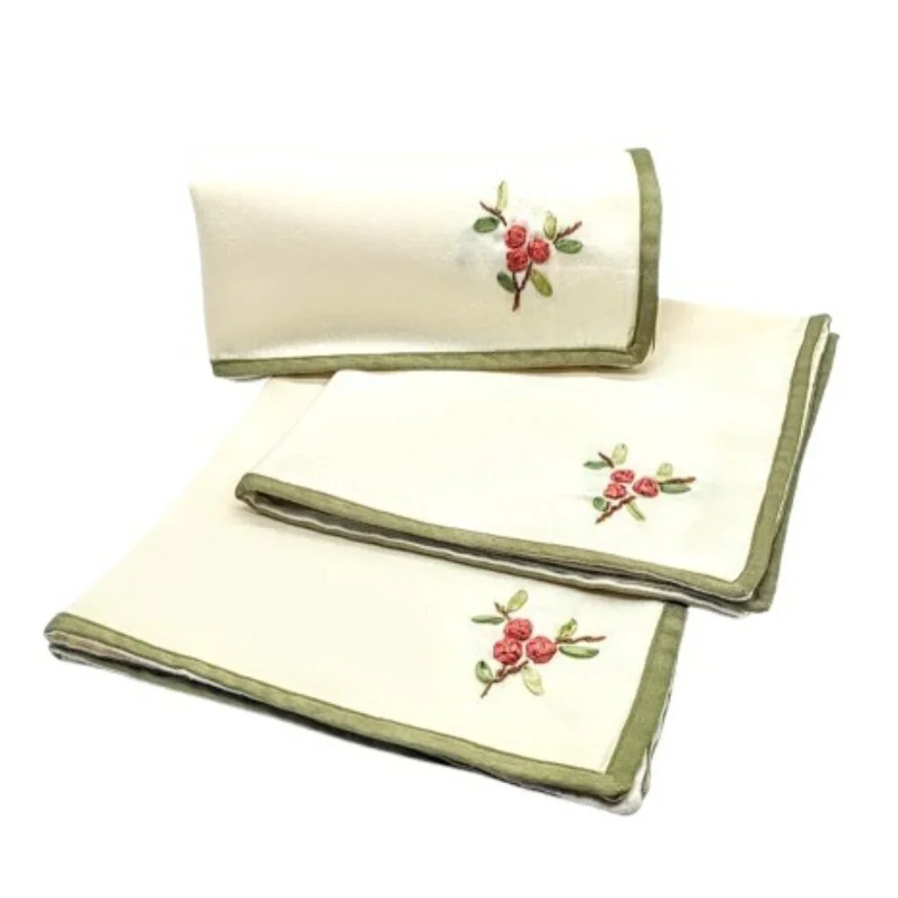 Set of 3 Hand-Embroidered Square Cloth Napkins